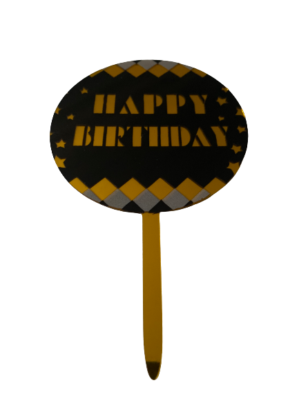 Nr173 Acrylic Cake Topper Happy Birthday Black & Gold