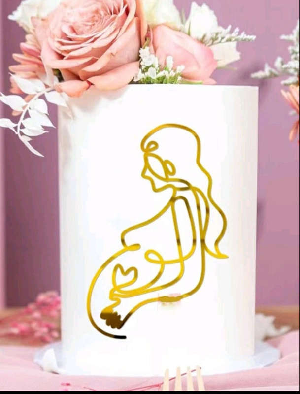 U Line Art Abstract Acrylic Cake Topper Pregnant
