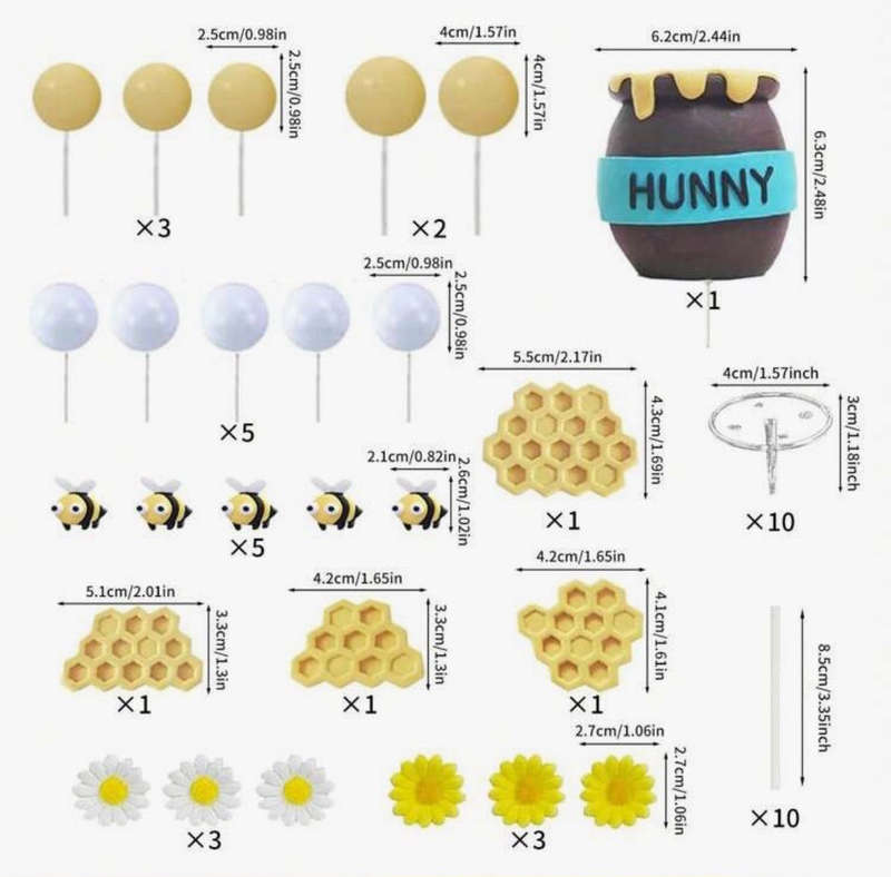 Bee and Honey Cake Topper Set