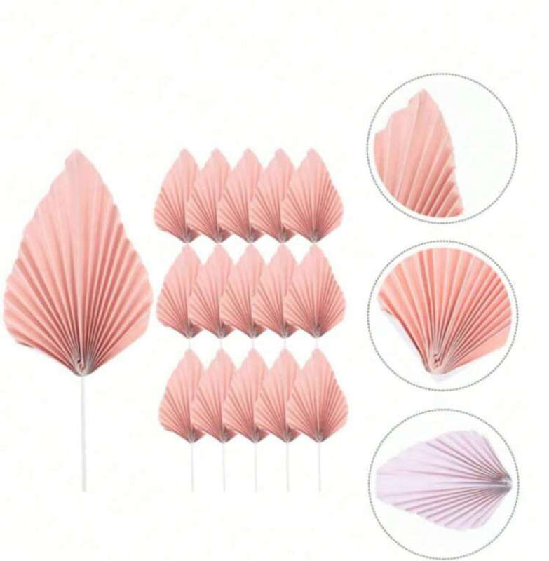 8pc Cake Topper Paper Palm Leaf Pink