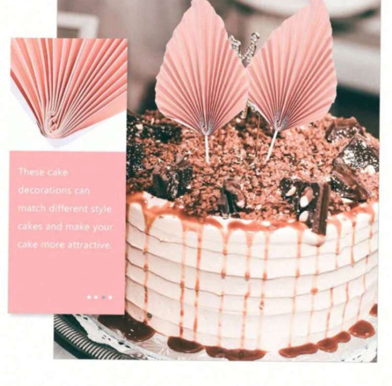 8pc Cake Topper Paper Palm Leaf Pink