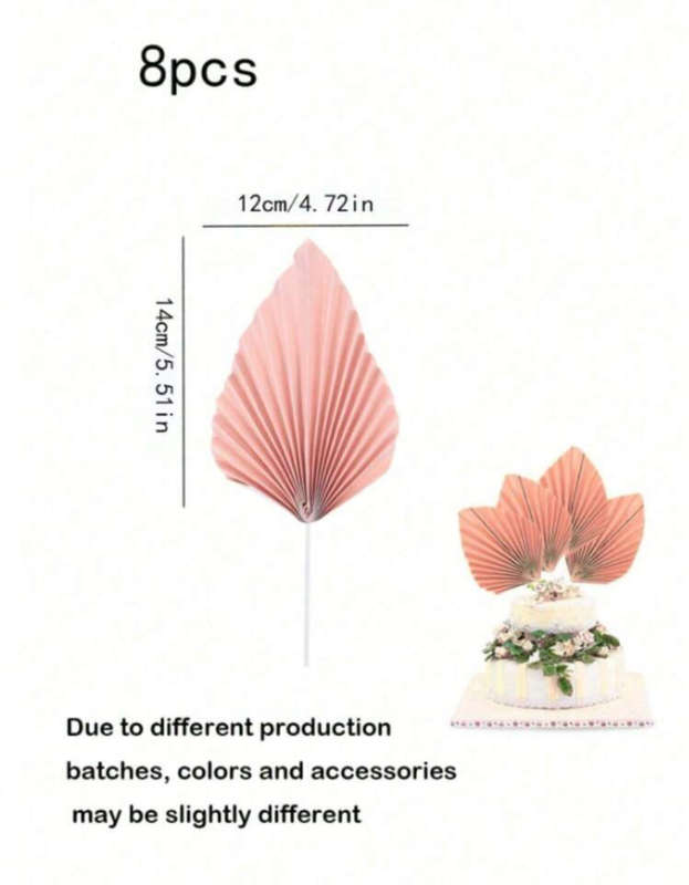 8pc Cake Topper Paper Palm Leaf Pink