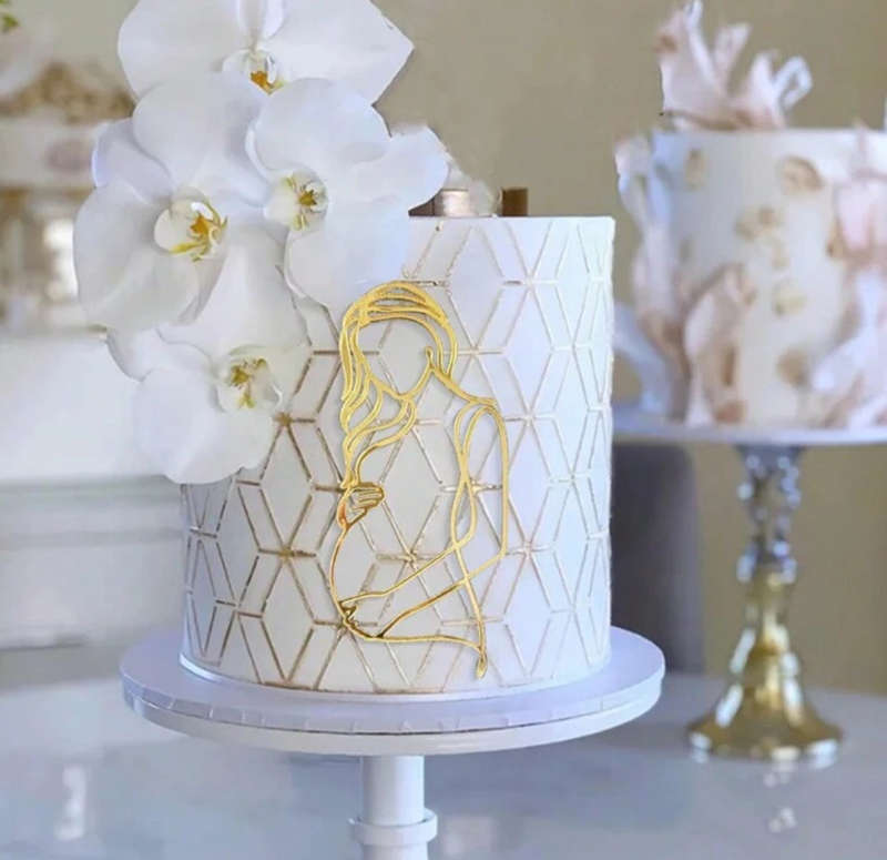 OO Line Art Abstract Acrylic Cake Topper Pregnant