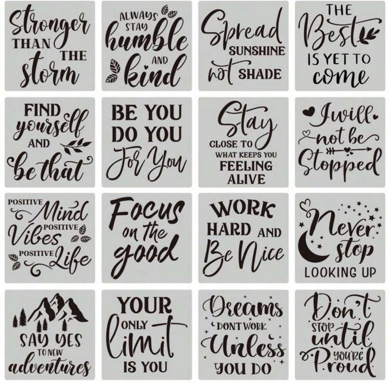 16 pc Stencil Set Inspirational Quotes