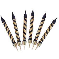 Happy Birthday Candle Black Gold Stripes