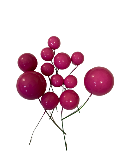Cake Topper Polystyrene Faux Balls Dark Pink 12pc