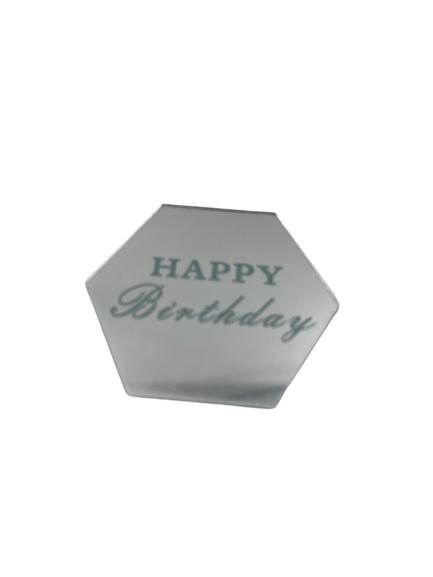 6pc Cupcake Topper Acrylic Disc Silver Hexagon