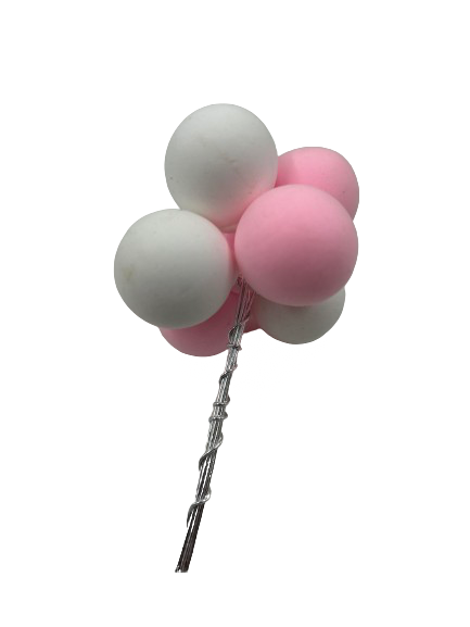 Cake Topper Polystyrene Faux Balls Pink and White  2.5cm