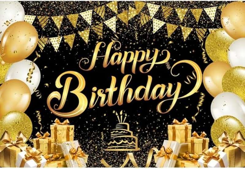Cloth Party Backdrop 1mx1.5m Happy Birthday Gold