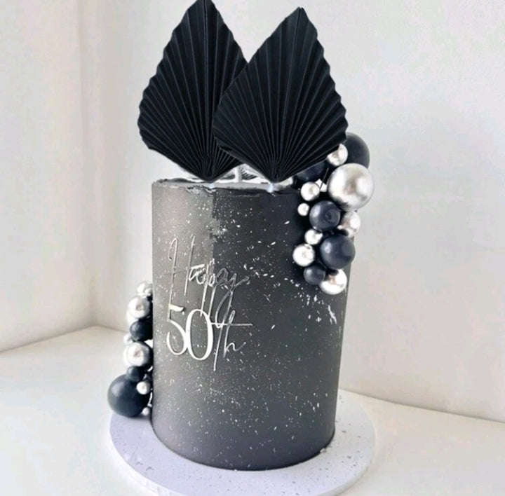 Paper Palm Leaf Cake Topper Black 2pcs