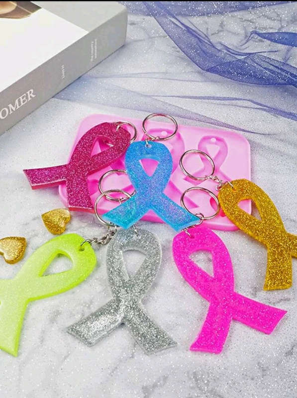 Silicone Mould Cancer Ribbon Keyring