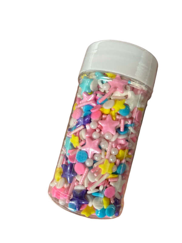 1250575-2 80g Mix Sprinkles Stars Pink Blue And Yellow