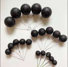 Cake Topper Polystyrene Faux Balls Black Glitter