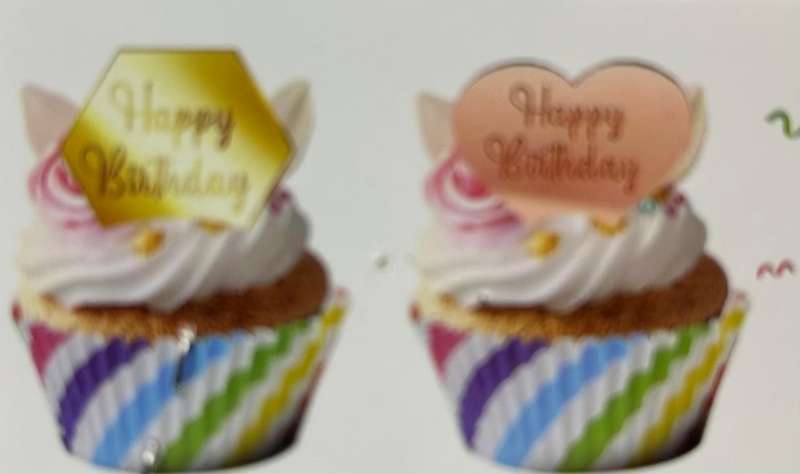 6pc Cupcake Topper Acrylic Disc Gold Heart