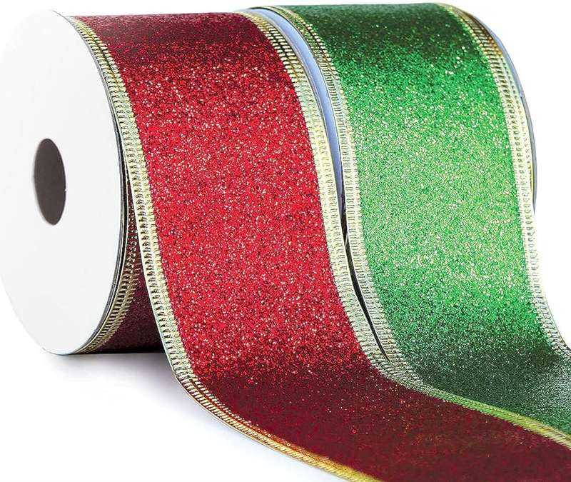 Glitter Wired Ribbon Green