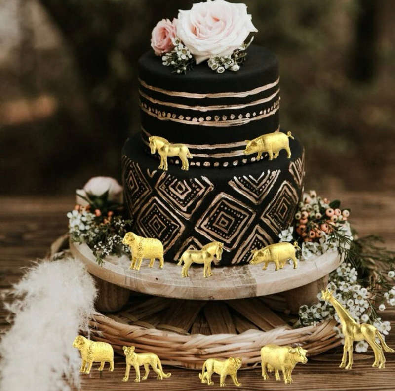 Realistic Plastic Gold Forest Wild Animal Cake Topper 12pcs