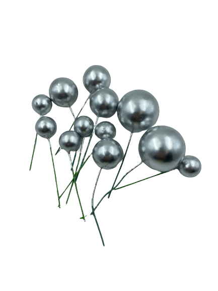 Cake Topper Polystyrene Faux Balls Silver 12pc