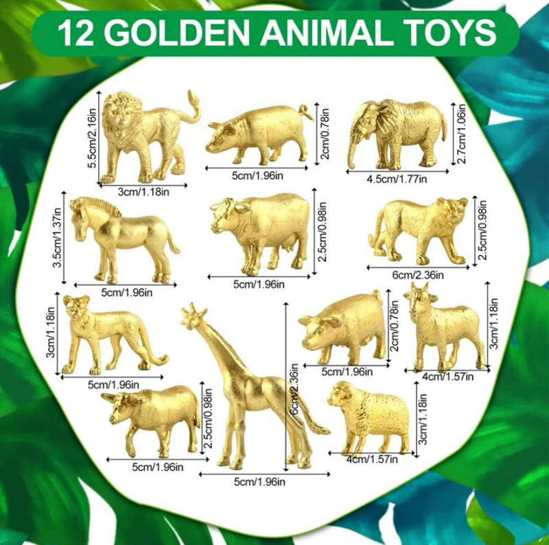 Realistic Plastic Gold Forest Wild Animal Cake Topper 12pcs