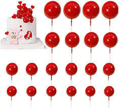 Cake Topper Polystyrene Faux Balls Red 20pcs