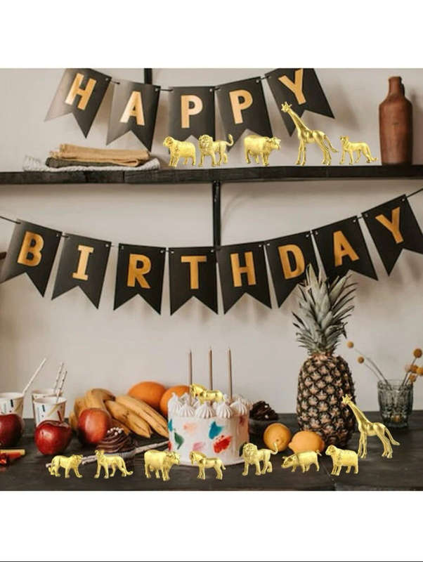 Realistic Plastic Gold Forest Wild Animal Cake Topper 12pcs