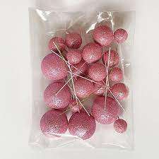 Cake Topper Polystyrene Faux Balls Pink Glitter