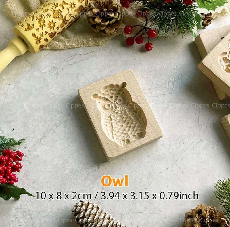 Wooden Biscuit Cookie Mould Owl