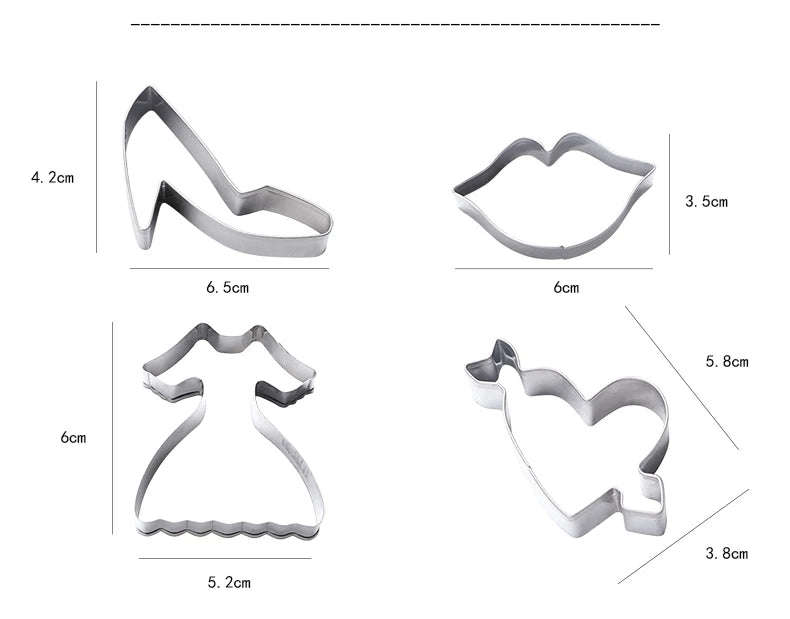 Girly cookie cutters Dress Heeart Shoe Lips