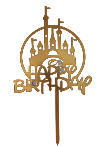 Nr176 Acrylic Cake Topper Happy Birthday Disney Castle Gold