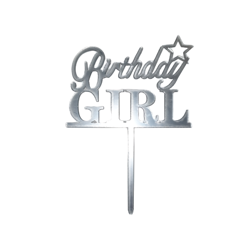 Nr189 Acrylic Cake Topper Birthday Girl Silver
