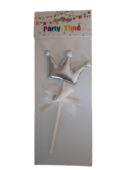 Puffy material crown tiara topper , silver