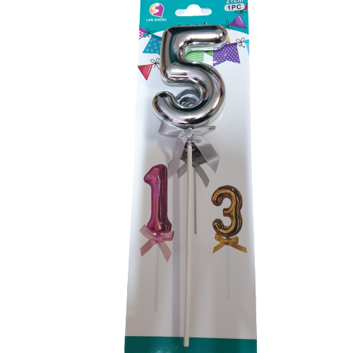 Number 5 Balloon Cake Topper Silver