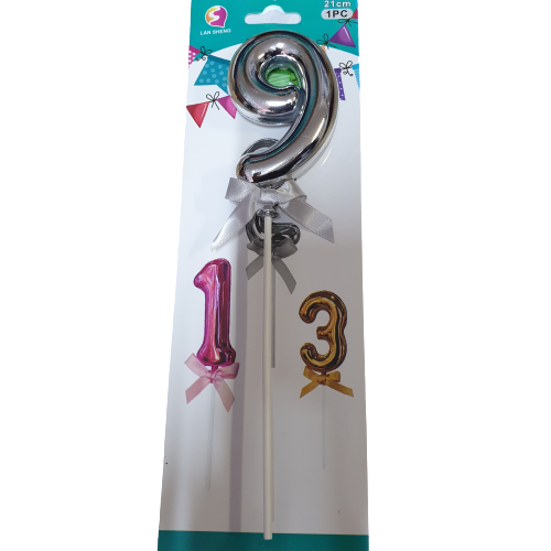 Number 9 Balloon Cake Topper Silver