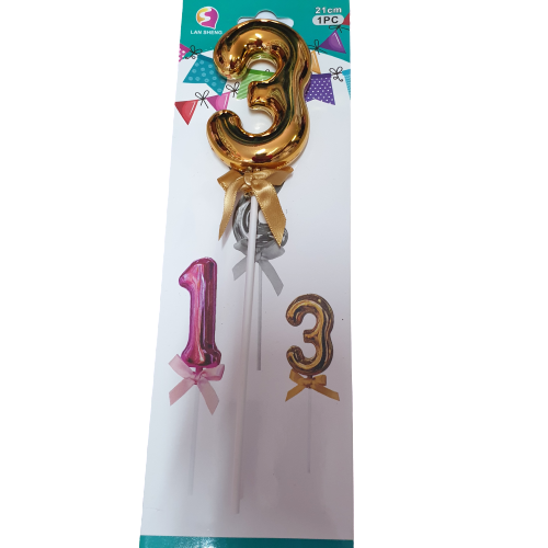 Number 3 Balloon Cake Topper Gold