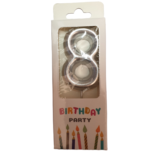 Silver Number 8 Birthday Candle 6cm