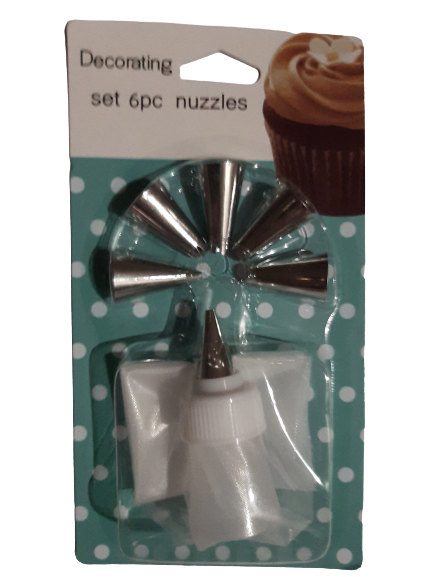 Piping bag with 6 nozzles and connector set