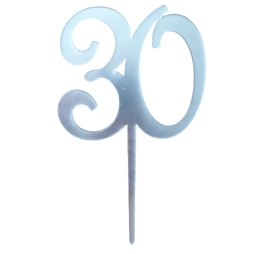 Nr66 Acrylic Cake Topper Number 30 Mirror Silver