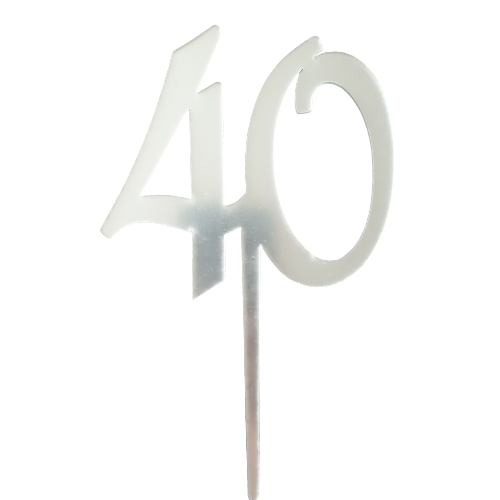 Nr68 Acrylic Cake Topper Number 40 Mirror Silver