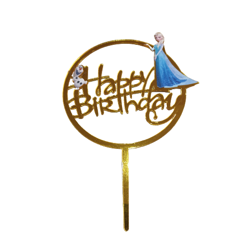 Nr93 Acrylic Cake Topper Happy Birthday Frozen Gold