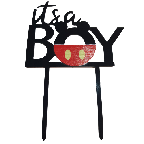 Nr47 Acrylic Cake Topper  It's A Boy Mickey Mouse