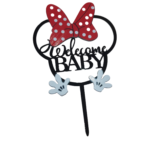 Nr49 Acrylic Cake Topper Welcome Baby Minnie Mouse