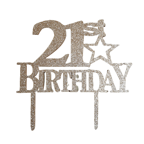 Nr6 21st birthday wooden cake topper rose gold glitter