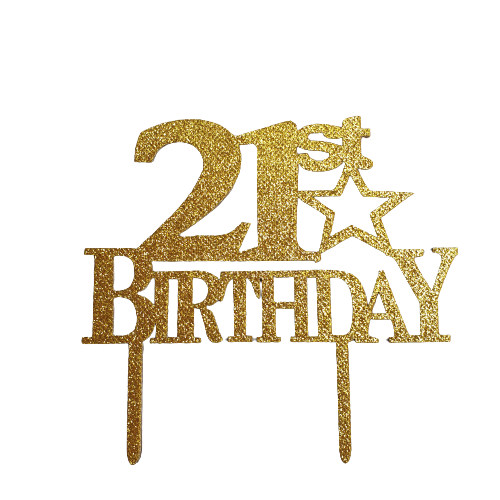Nr9 21st birthday wooden cake topper yellow gold glitter