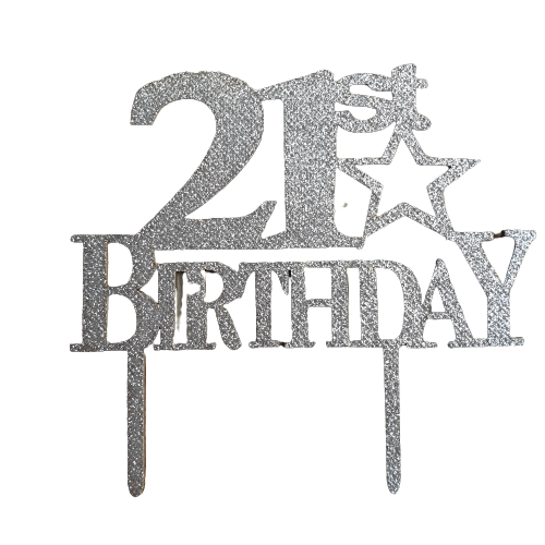 Nr10 21st birthday wooden cake topper silver glitter