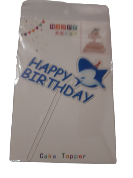 Nr288 Acrylic Cake Topper Gold Happy Birthday Shark Blue