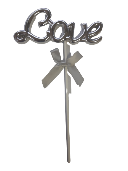 Plastic Cake Topper Love Silver
