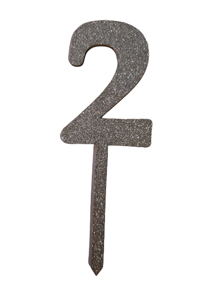 Nr2 Silver wooden number topper with glitter. 7cm