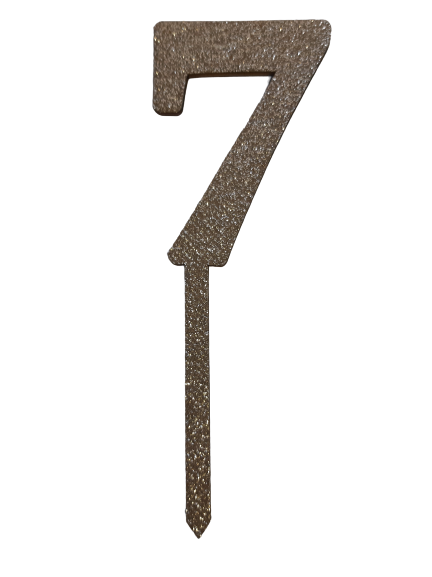 Nr7 Rose Gold wooden number topper with glitter. 7cm