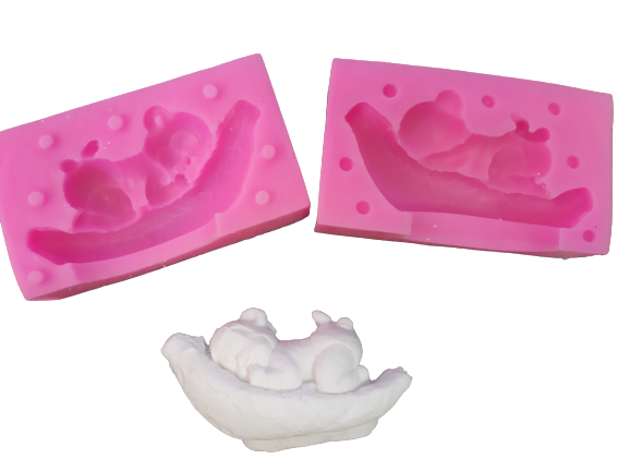 Silicone Fondant Mould 3D Sleeping Baby In Leaf
