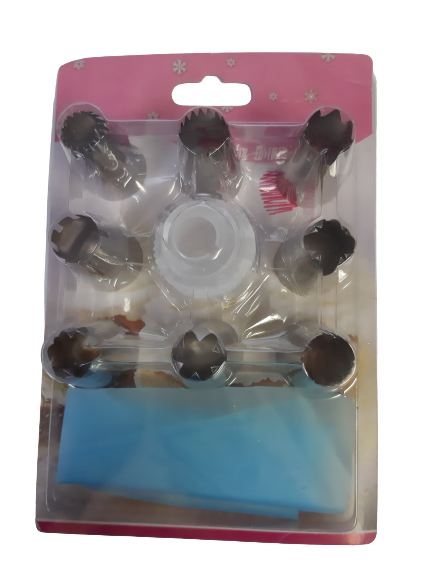8pc Large Cream nozzle set with coupler Silver