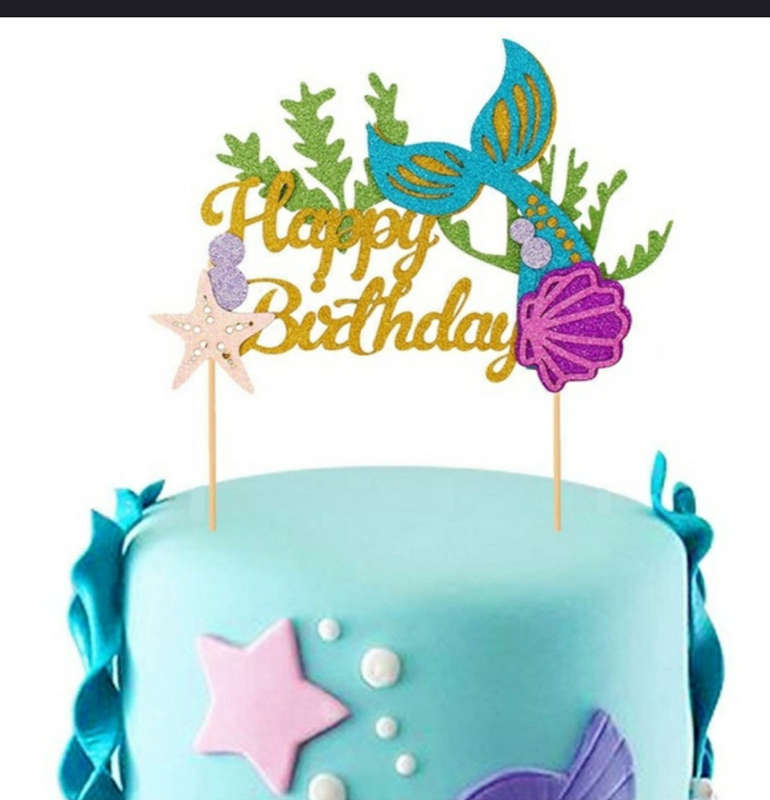 Mermaid Happy birthday cardboard cake topper